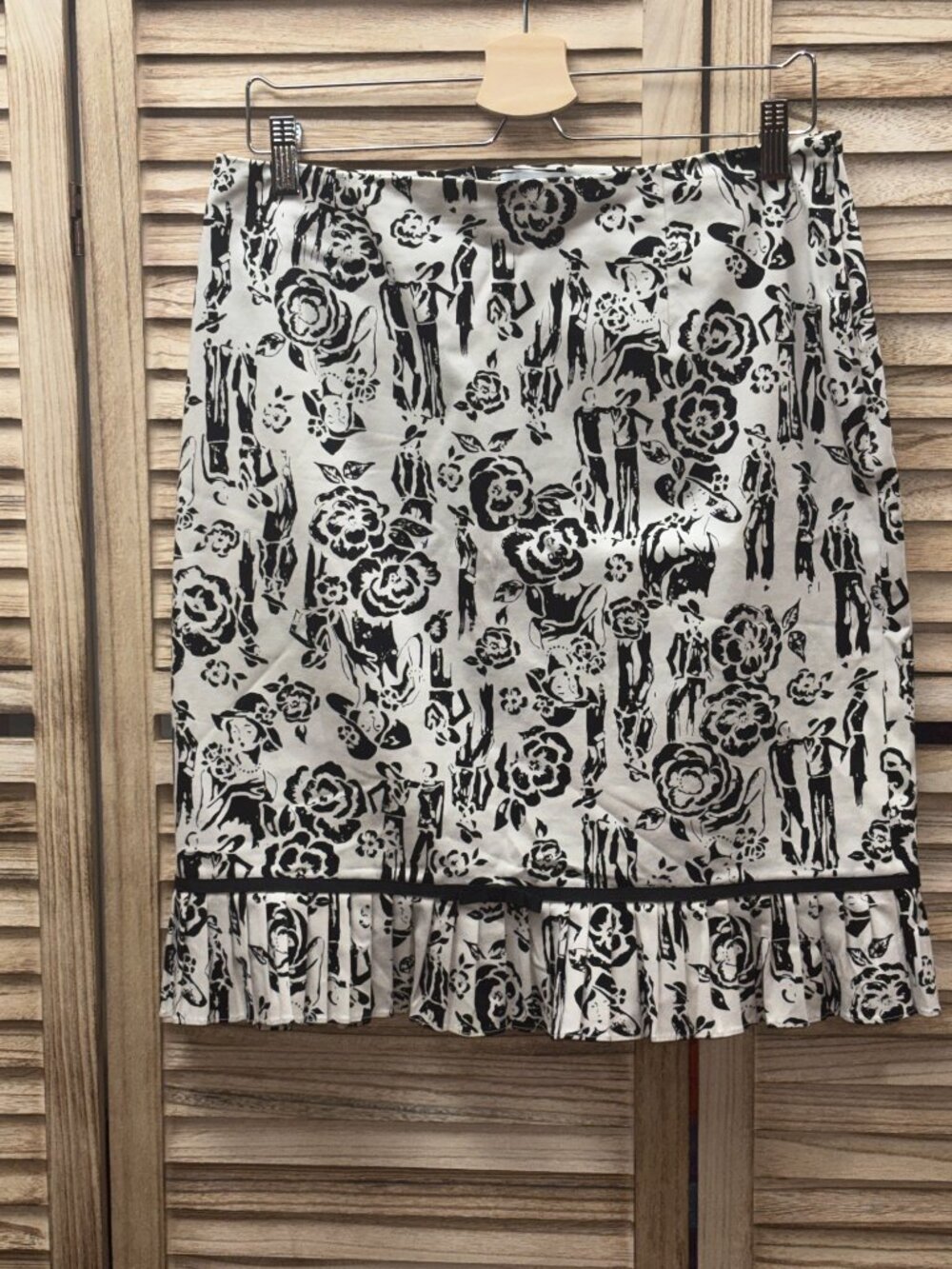 Elliott Lauren Cream Black French Lady Rose Ink Print Ruffle Skirt 10 - Picture 2 of 5